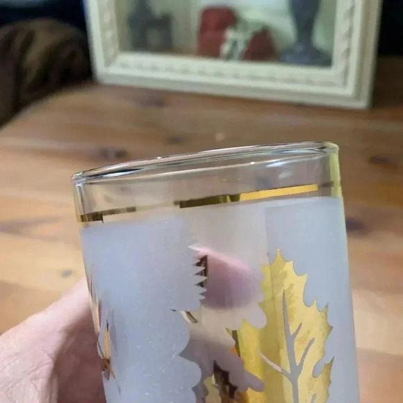 Vintage Mid Century 24k Gold Atomic Etched Set of 6 Bar Glasses Frosted w Gold - Picture 5 of 6